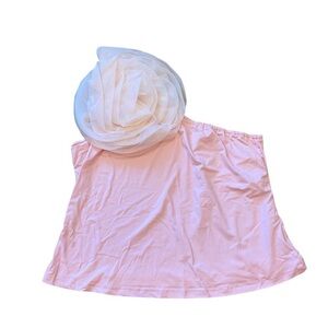 SHEIN Women Plus Size 3D Flower Pink One Shoulder Blouse 1X